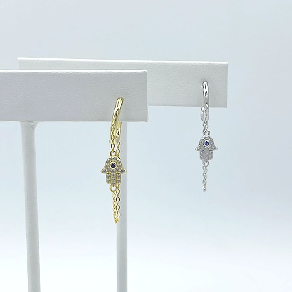 Hamsa Hoop Earrings, Evil Eye Hamsa Jewelry, Hamsa Charm Dainty, Sterling Silver